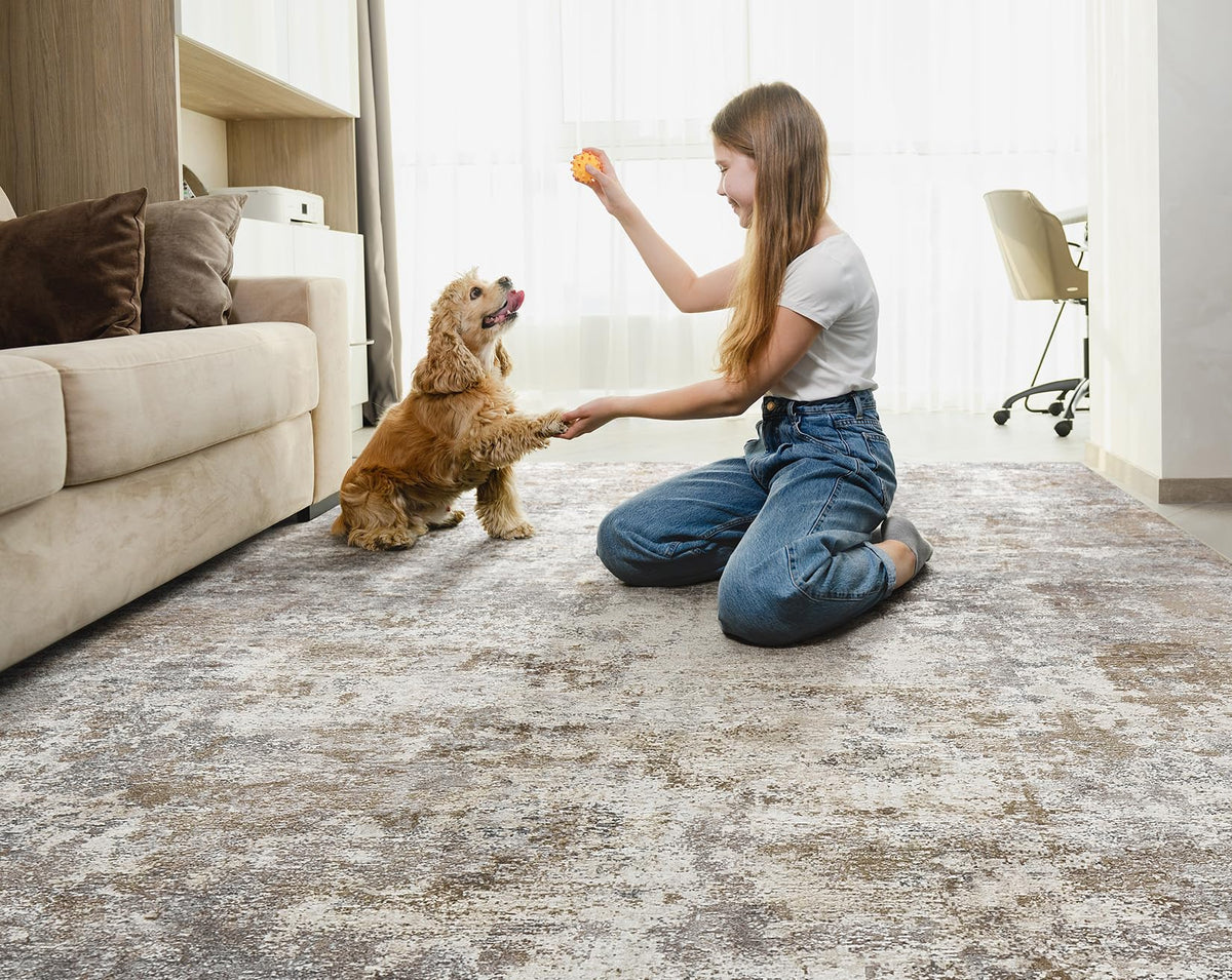 UERMEI 8x10 Washable Area Rug - Modern Abstract Indoor Carpet