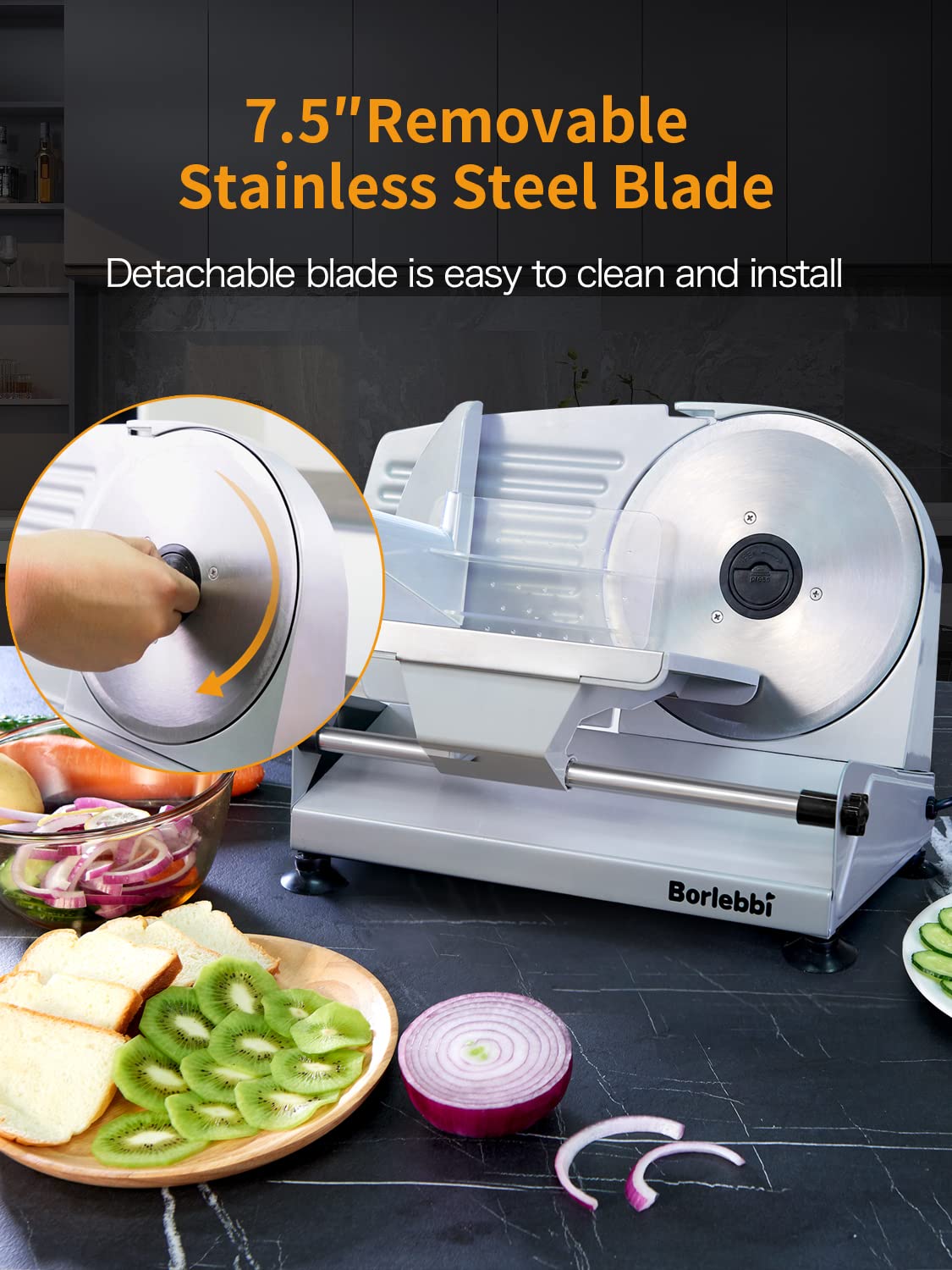 BORLEBBI Meat Slicer, 200W Electric Food Slicer with Blades