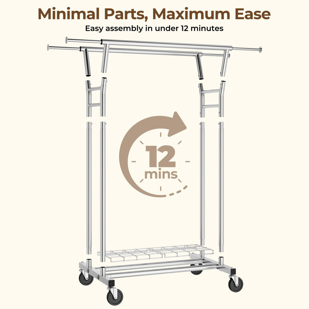 HYSEYY Heavy Duty Rolling Clothes Rack with Shelves 700LBS