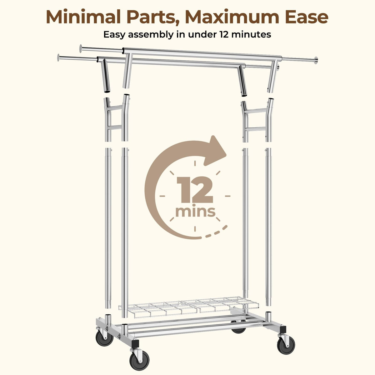 HYSEYY Heavy Duty Rolling Clothes Rack with Shelves 700LBS