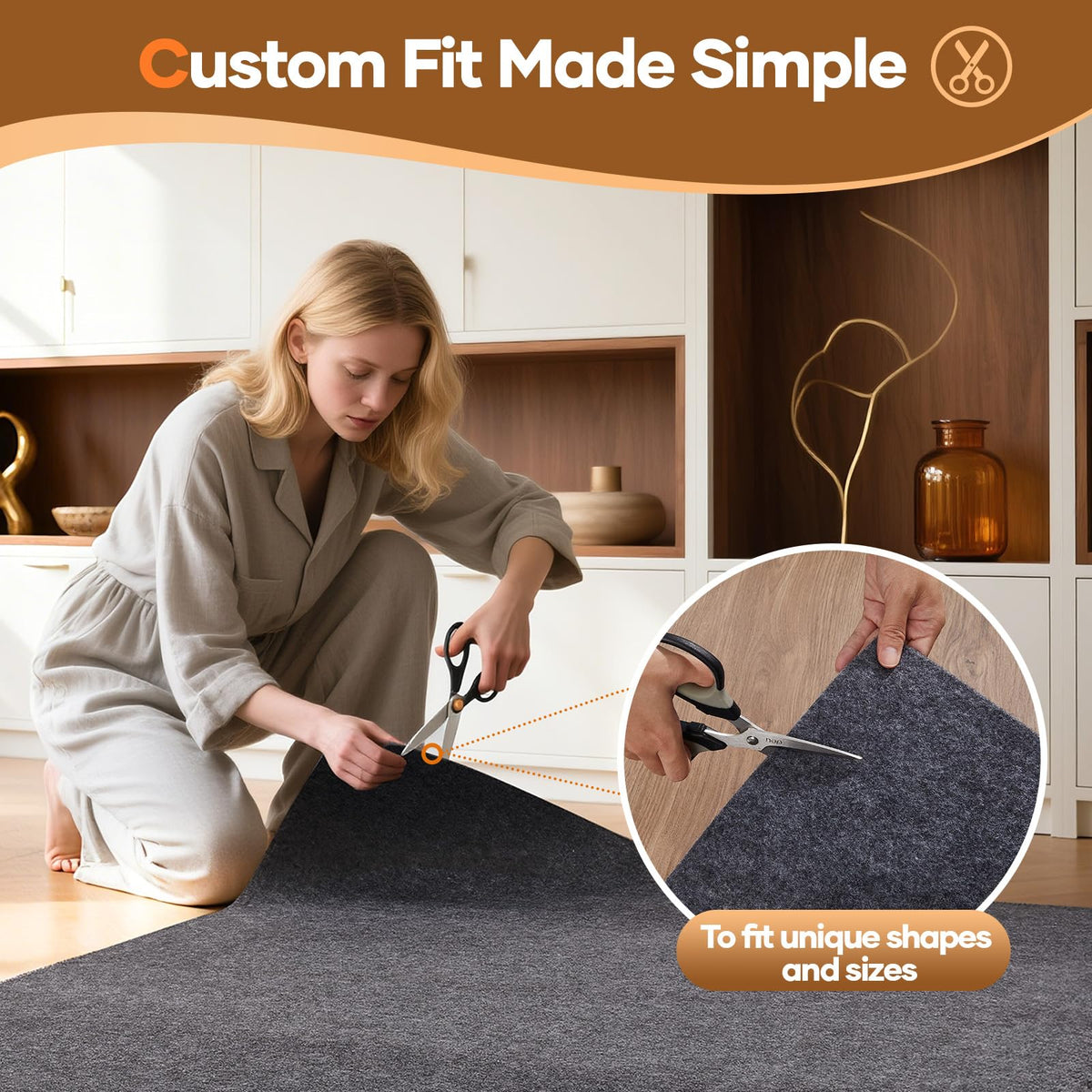 VEKEN Non-Slip Cushioned Rug Pad 9x12 ft for Hardwood Floors