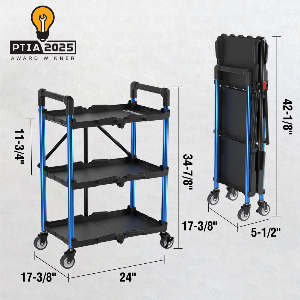 WORKPRO 3-Tier Collapsible Utility Service Cart - 210 LBS Capacity