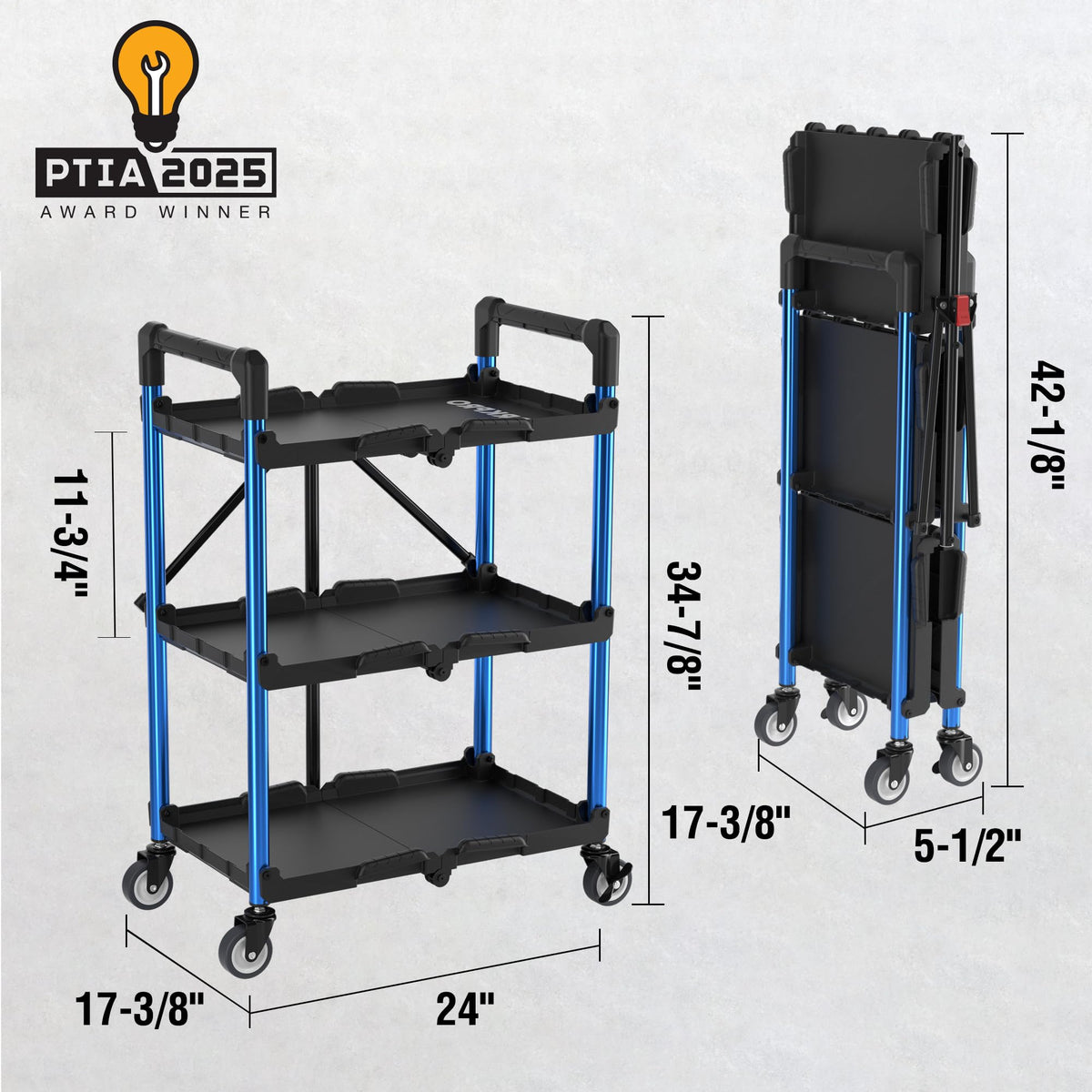 WORKPRO 3-Tier Collapsible Utility Service Cart - 210 LBS Capacity