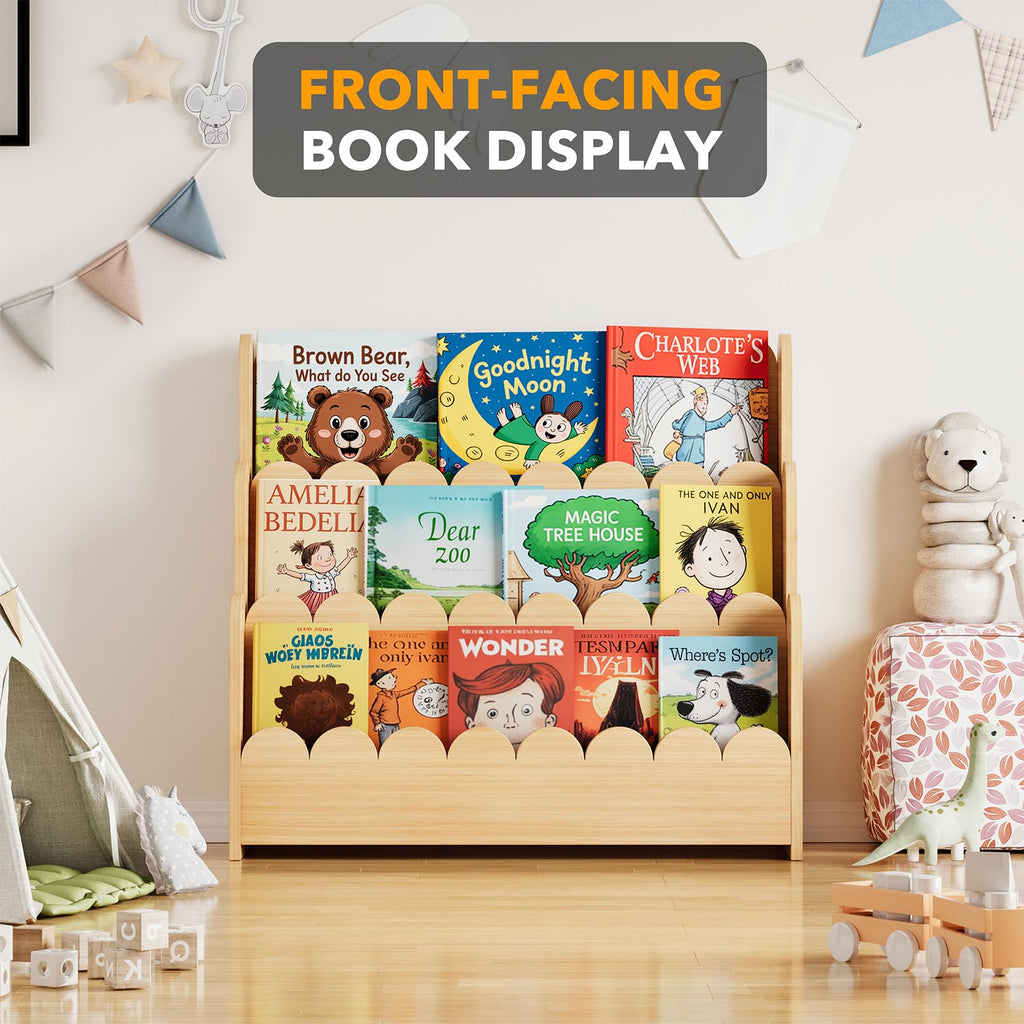 SPACEAID 3-Tier Scalloped Bookshelf for Kids' Rooms