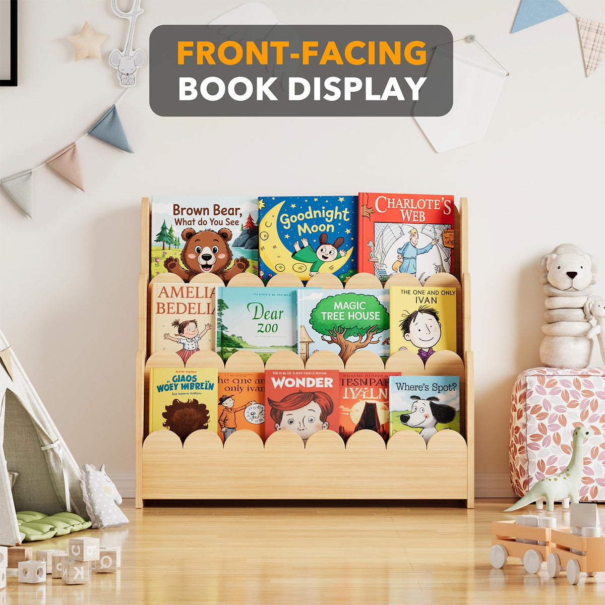 SPACEAID 3-Tier Scalloped Bookshelf for Kids' Rooms