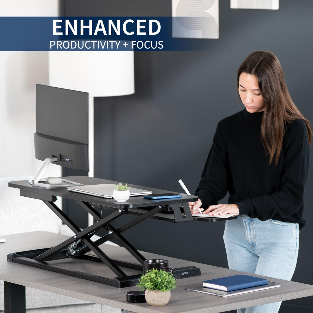 VIVO 32-inch Height Adjustable Desk Converter - Black