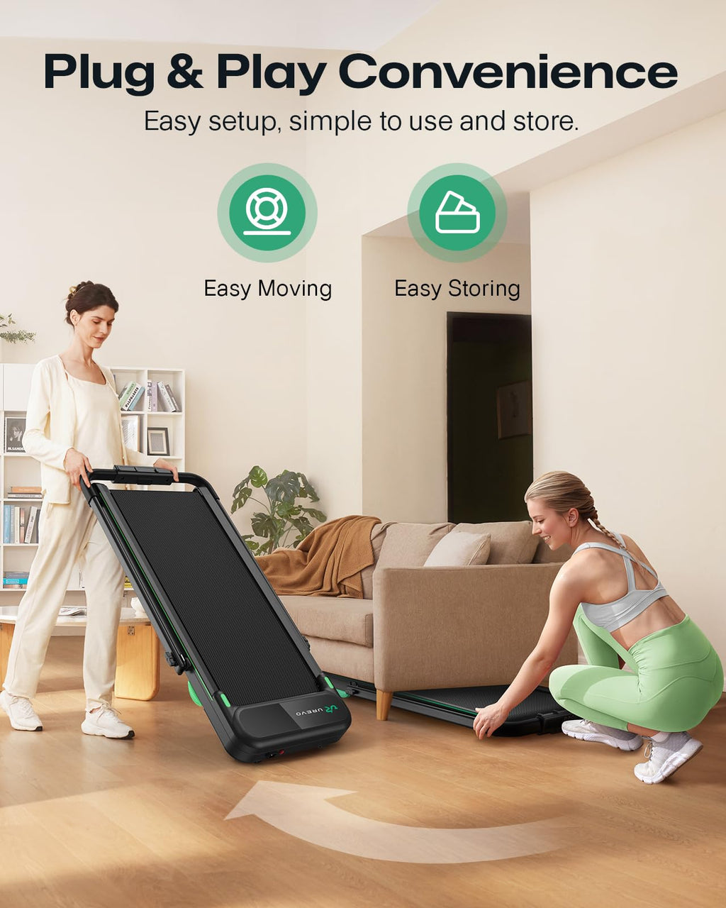 UREVO Strol 2E Smart 2-in-1 Folding Treadmill - Compact Walking Pad