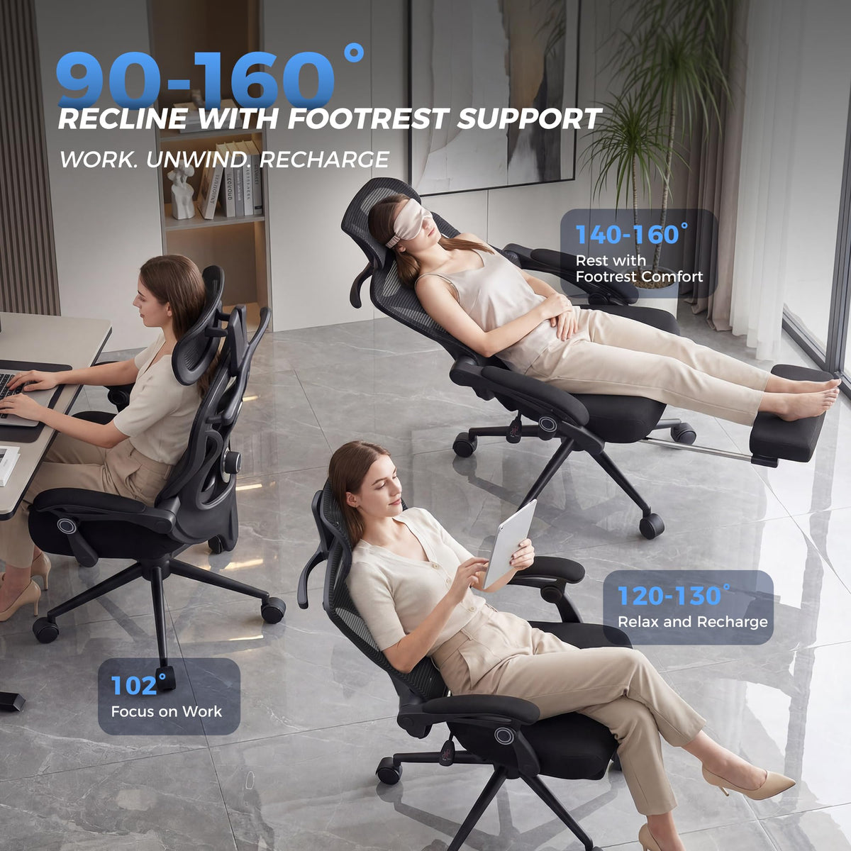 CYKOV Ergonomic Office Chair with Footrest & Lumbar Support