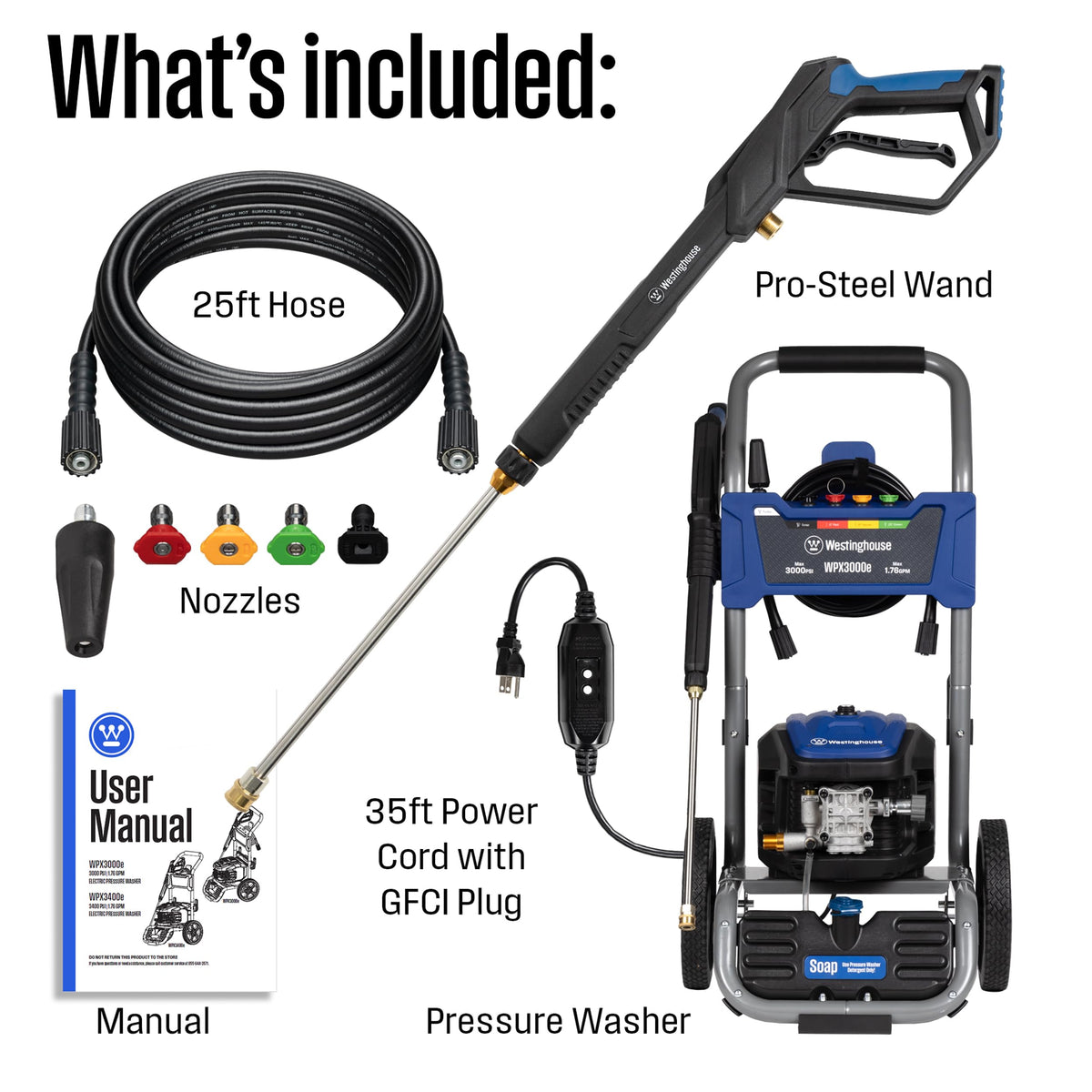 WESTINGHOUSE WPX3000e Electric Pressure Washer - 3000 PSI, 1.76 GPM