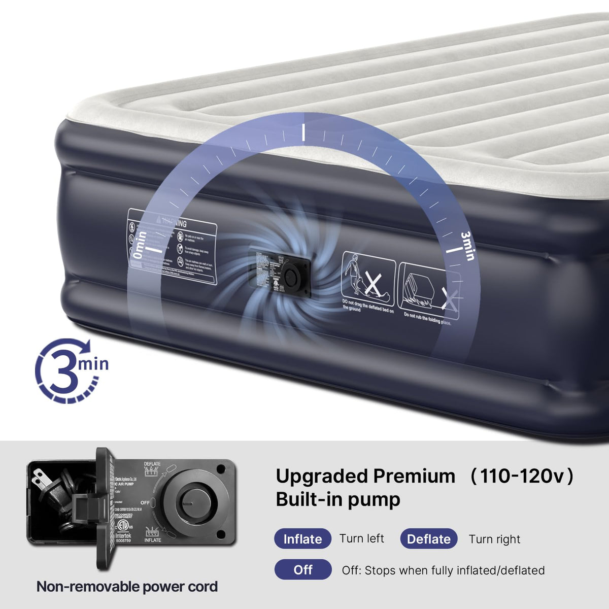 VOSSER Air Mattress Queen with Built-in Pump and 800lbs Support