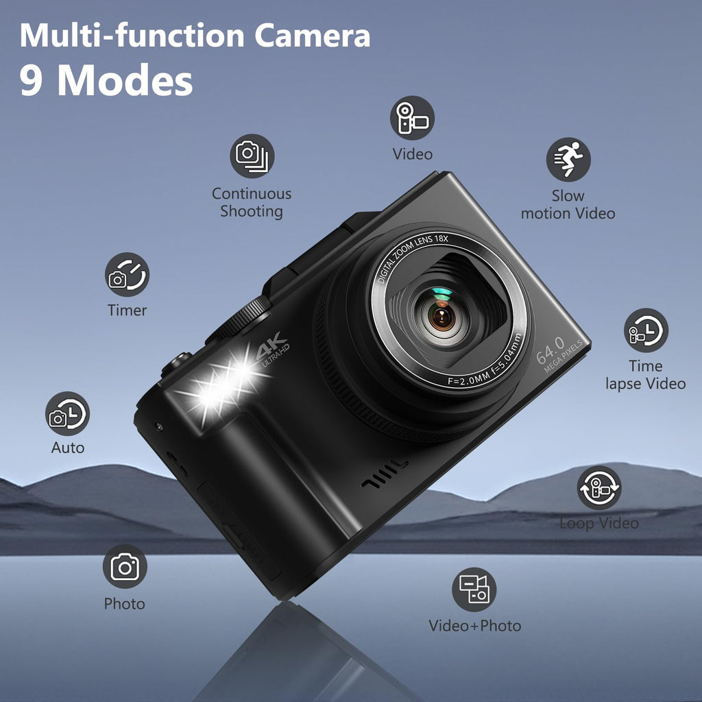 VJIANGER 4K Digital Camera, 64MP Vlogging Cam with 18X Zoom