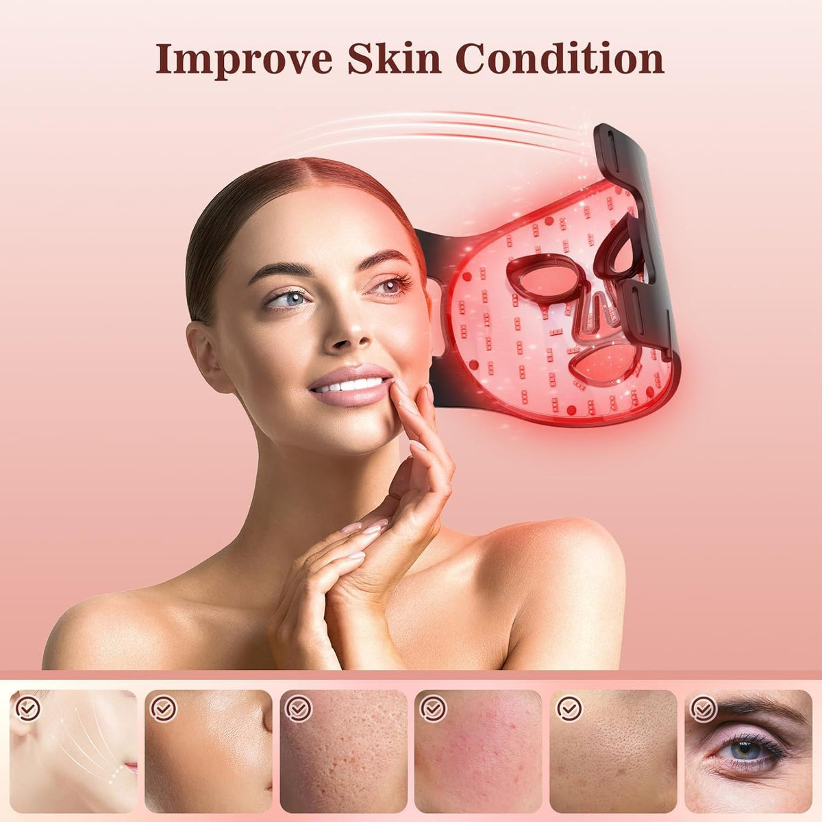 INTEO Red Light Therapy Face Mask - 3 Modes, Portable LED