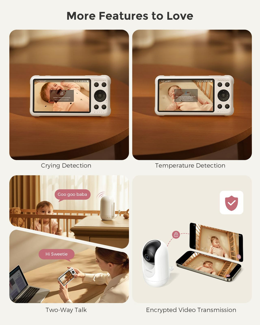 MOMCOZY Smart WiFi Baby Monitor with 1080P Camera & Audio