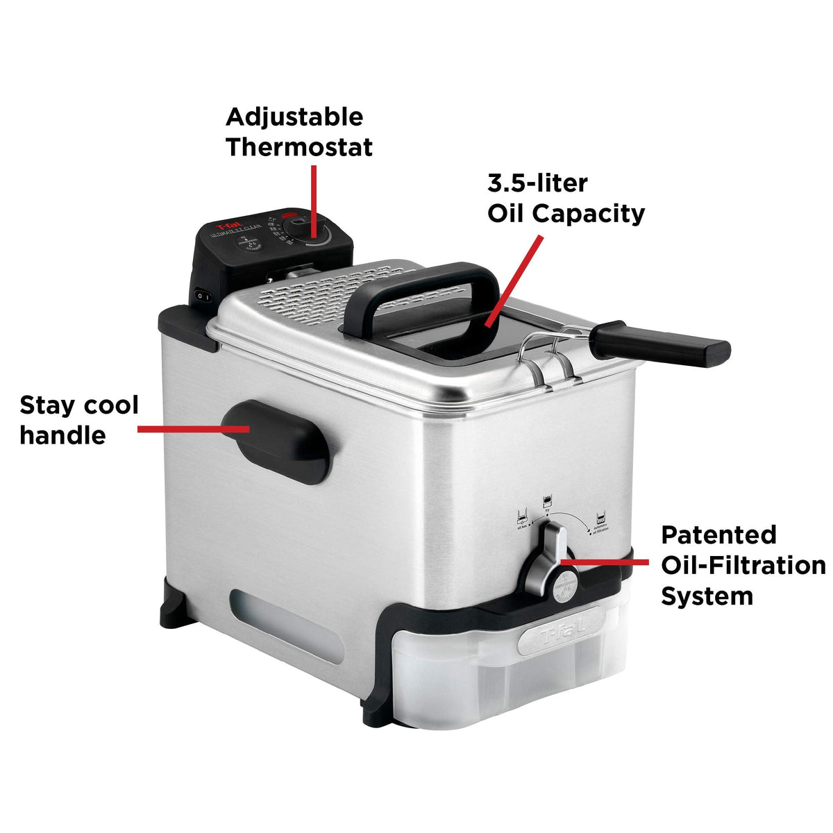 T-FAL 3.5L Stainless Steel Deep Fryer with Oil Filtration