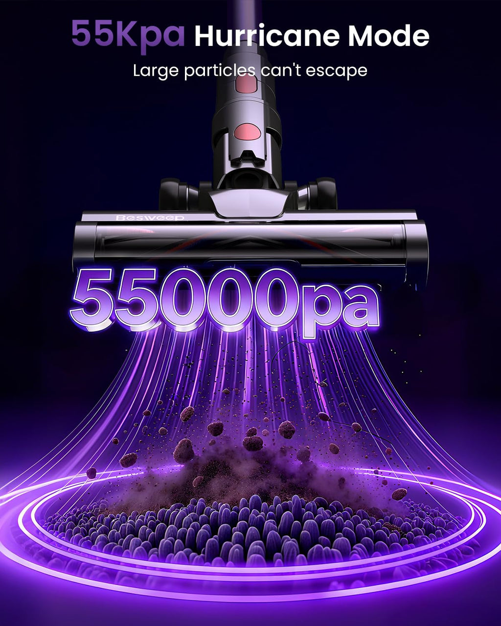 BESWEEP Cordless Vacuum Cleaner - 55Kpa, 70Min Battery Life
