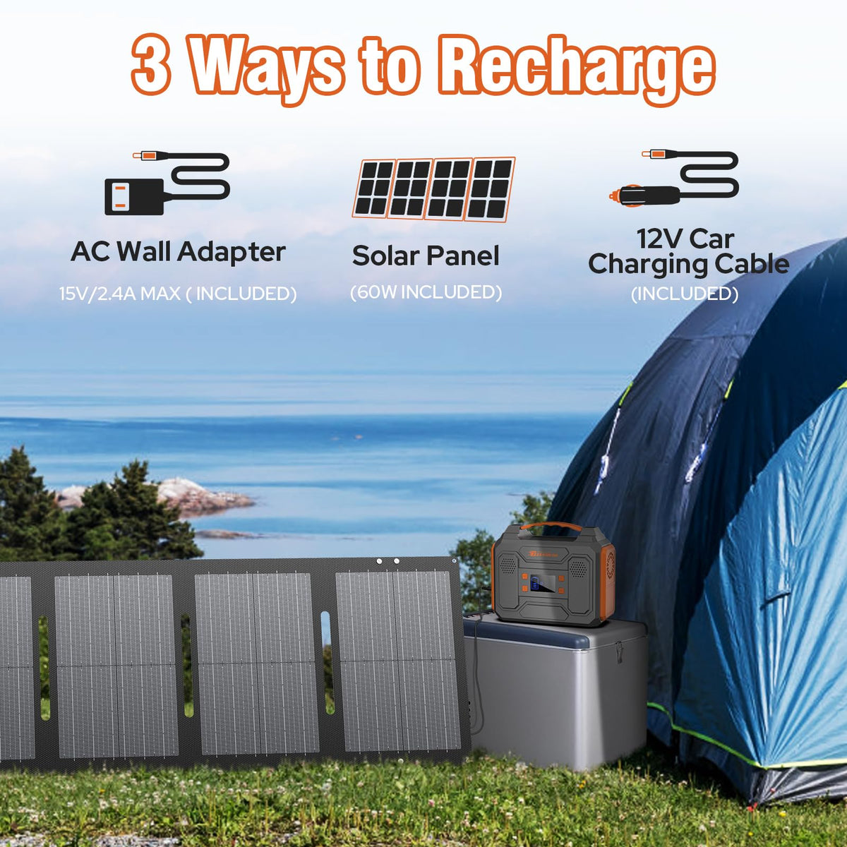ZEROKOR Portable Solar Generator 300W with 60W Solar Panel