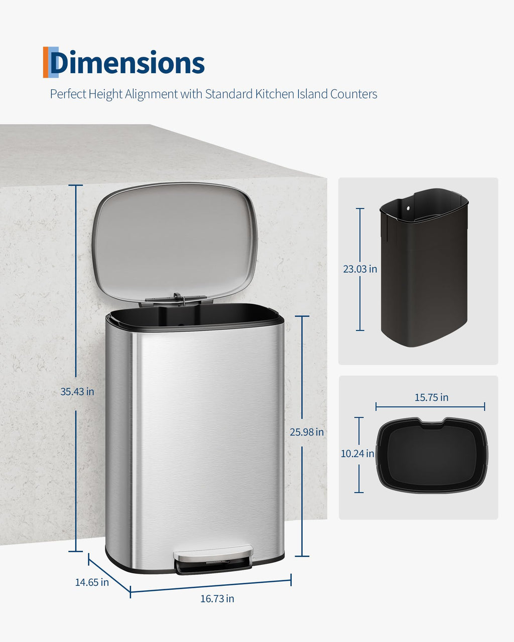 GARVEE Step-on Stainless Steel Trash Can - 13 Gal Capacity