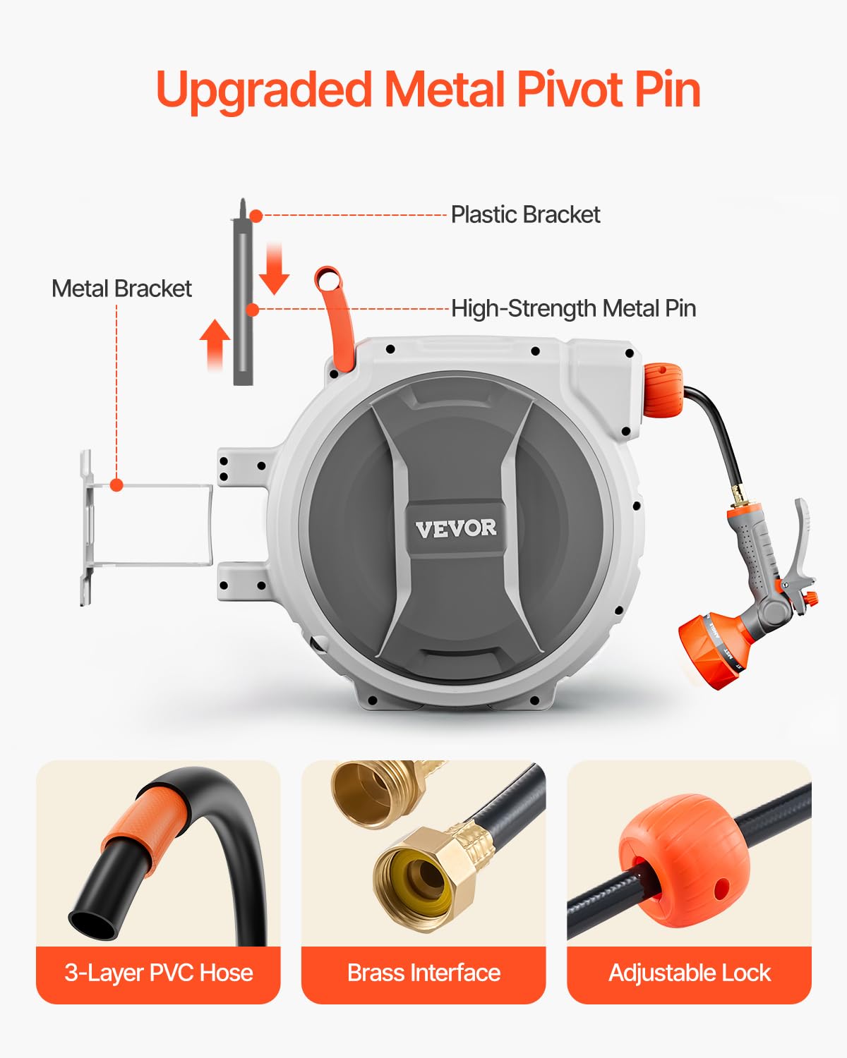 VEVOR Retractable Garden Hose Reel - 100 ft Wall Mounted