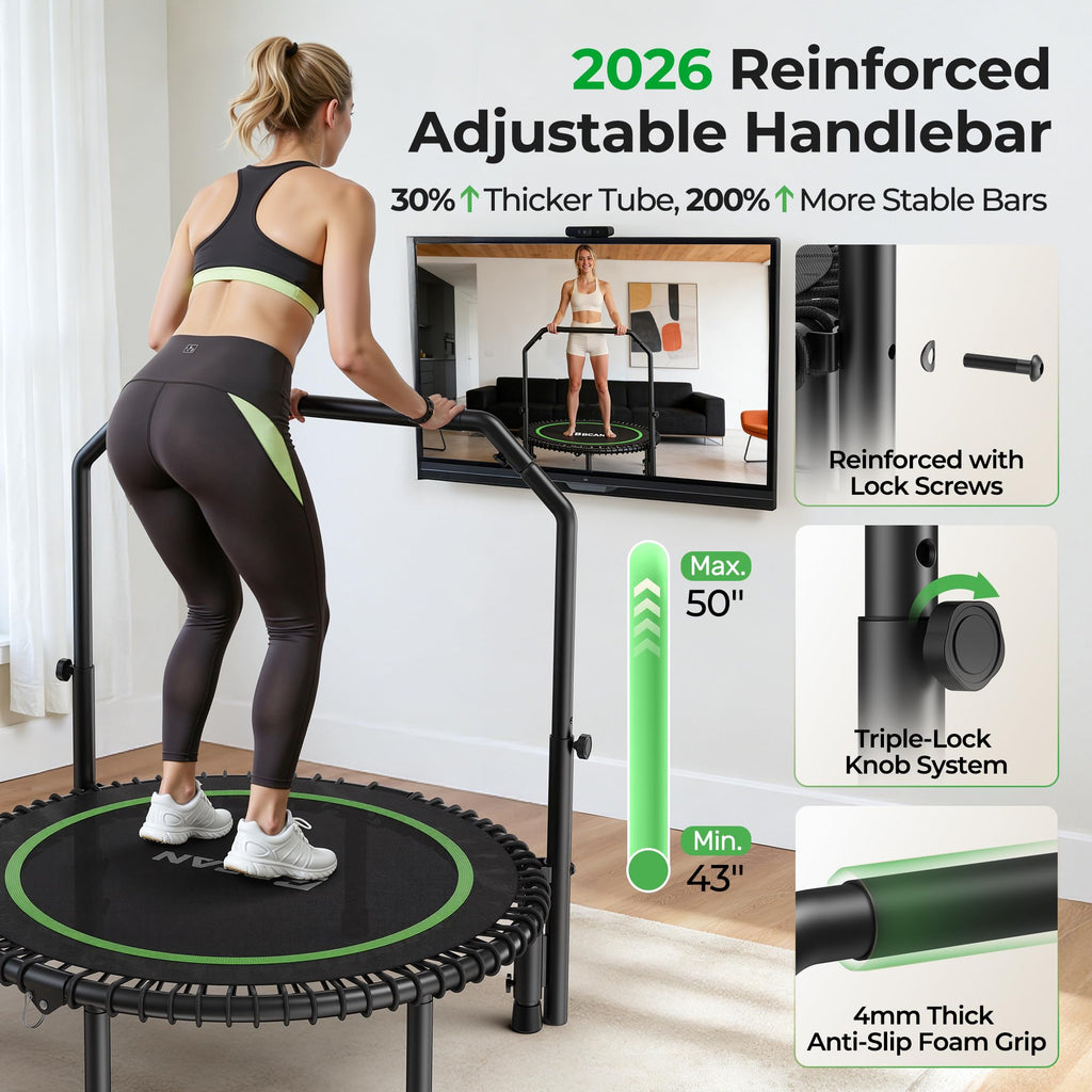 BCAN BT2 Mini Rebounder Trampoline for Adults with Bar