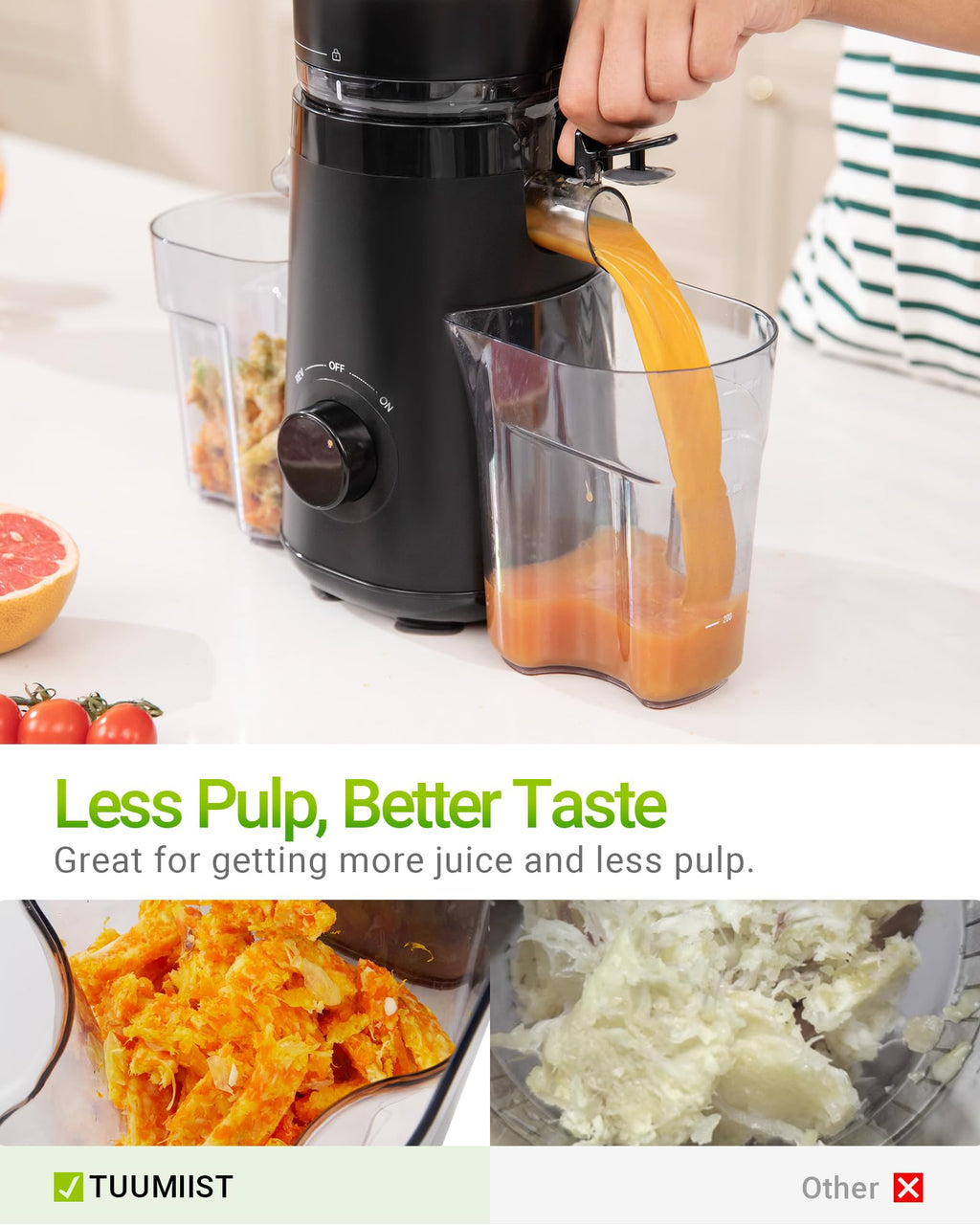 TUUMIIST Cold Press Juicer with 5.3" Feed Chute - Black