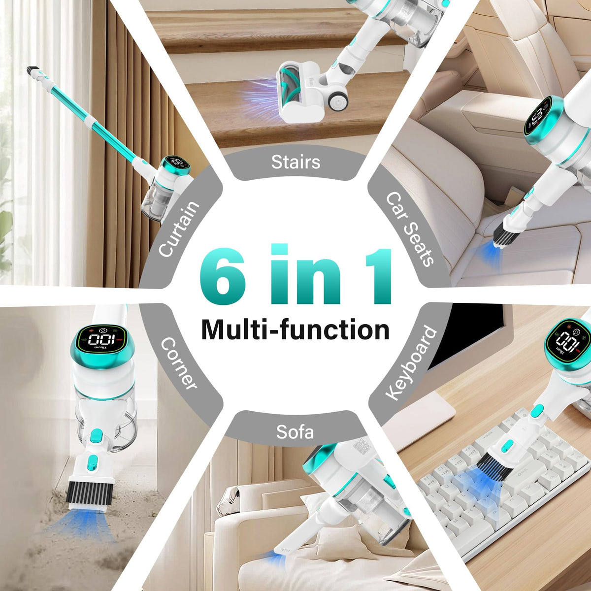 TIKOM V500 Cordless Vacuum Cleaner - 40000Pa, Lightweight
