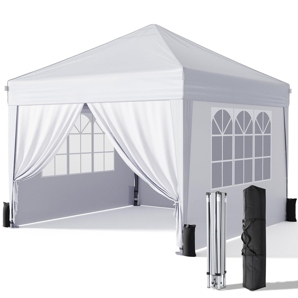 DRIFTALIA 10x10 Pop Up Canopy Tent with Sidewalls - White
