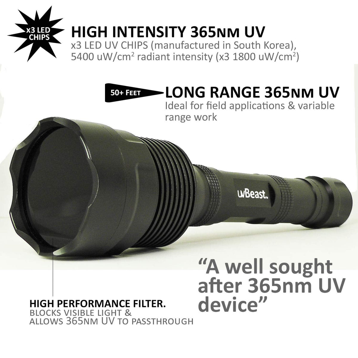 UVBEAST V3 365nm UV Flashlight - High Power Professional Grade