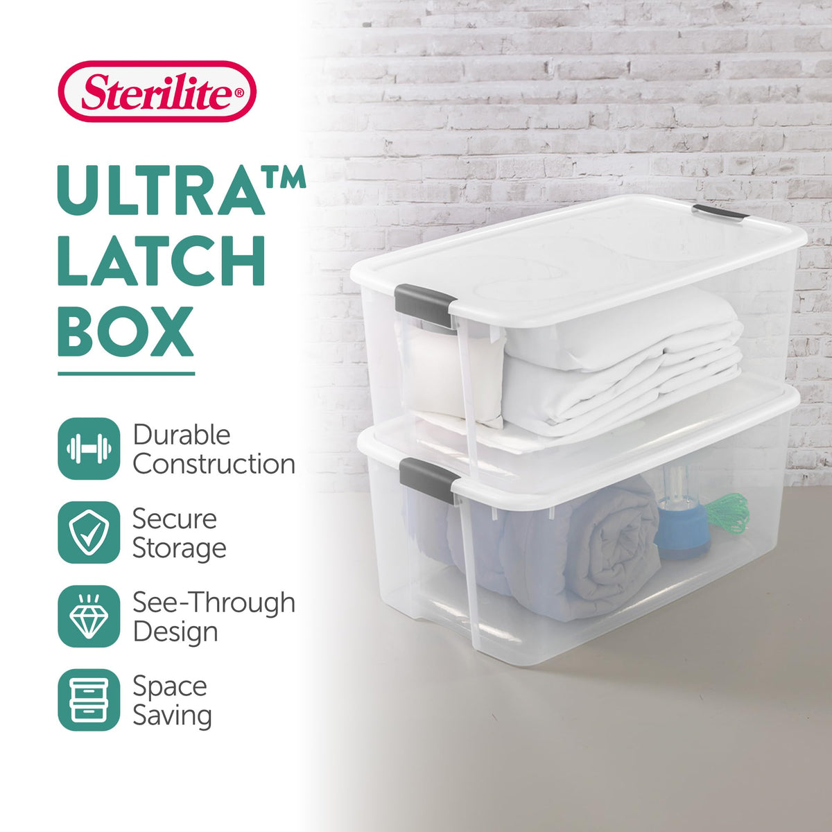 STERILITE 4-Pack Clear Plastic Storage Bins with Lids - 116 Quart