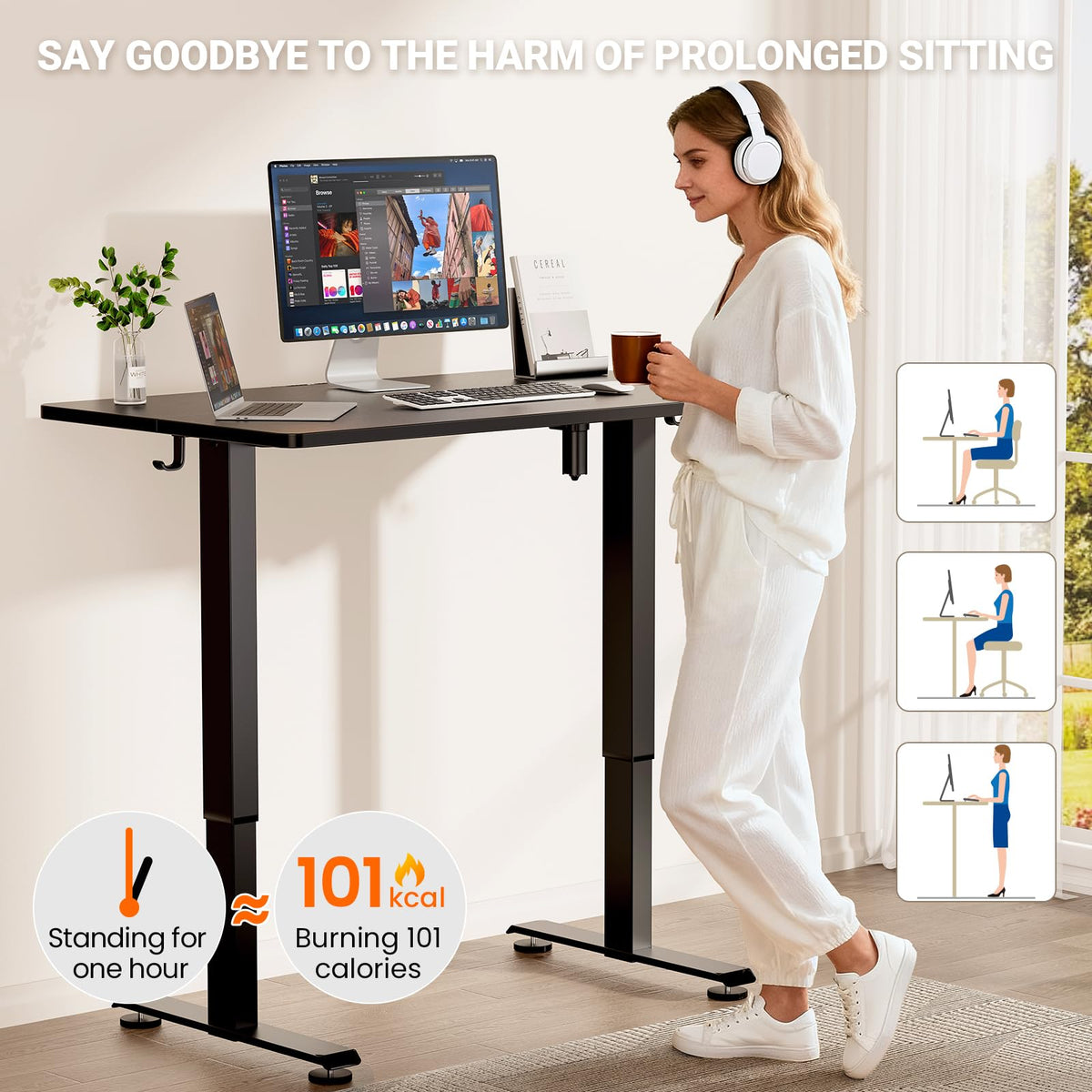 VEKEN 47.2" Adjustable Height Standing Desk - Modern Office Table