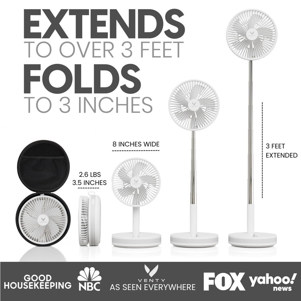 VENTY Portable Fan - Wireless Battery Operated with LED Light