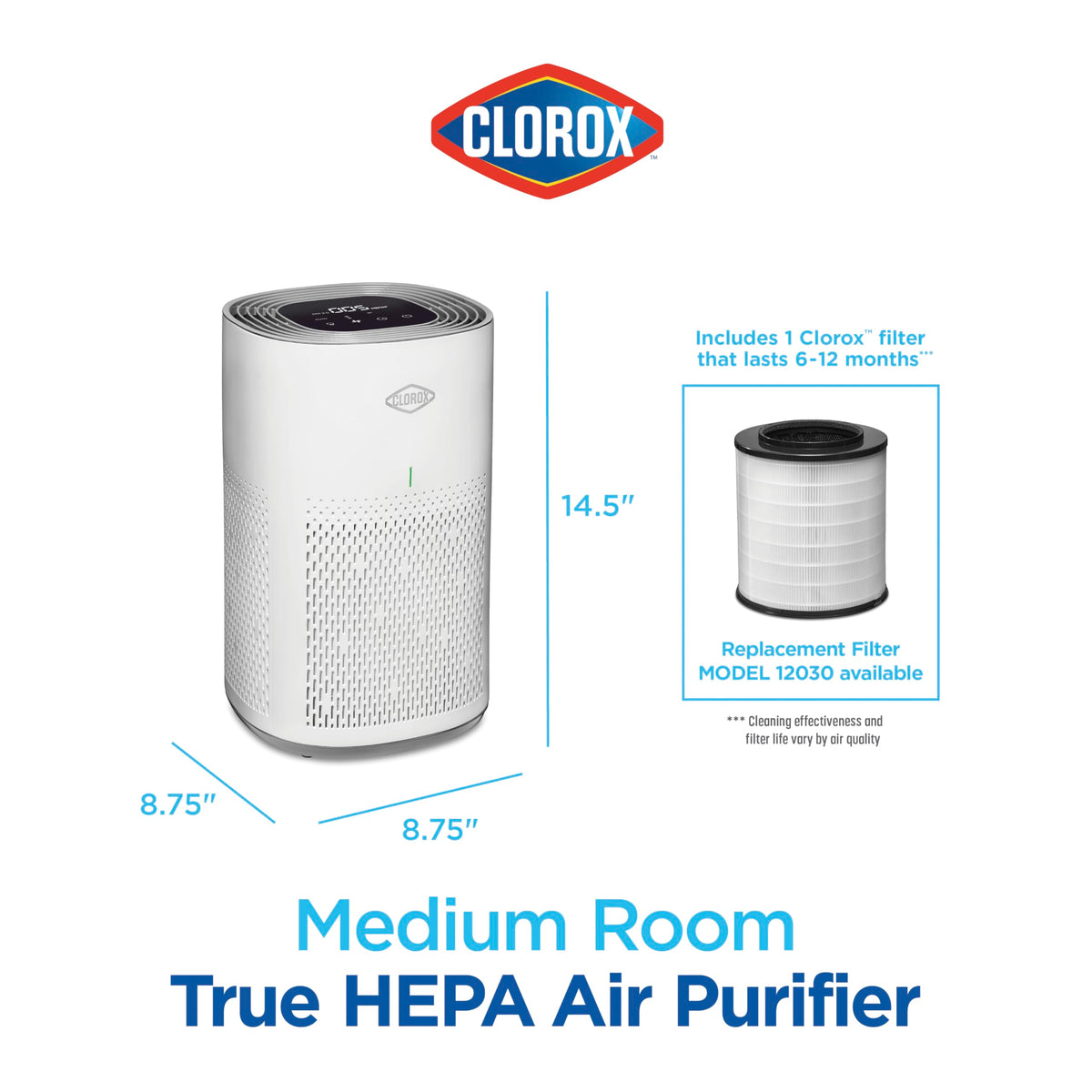CLOROX HEPA Air Purifier for Home, True HEPA Filter, 1000 Sq Ft