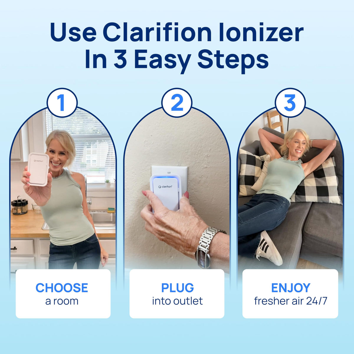 CLARIFION Air Ionizers for Home - 3 Pack, Portable Air Filters