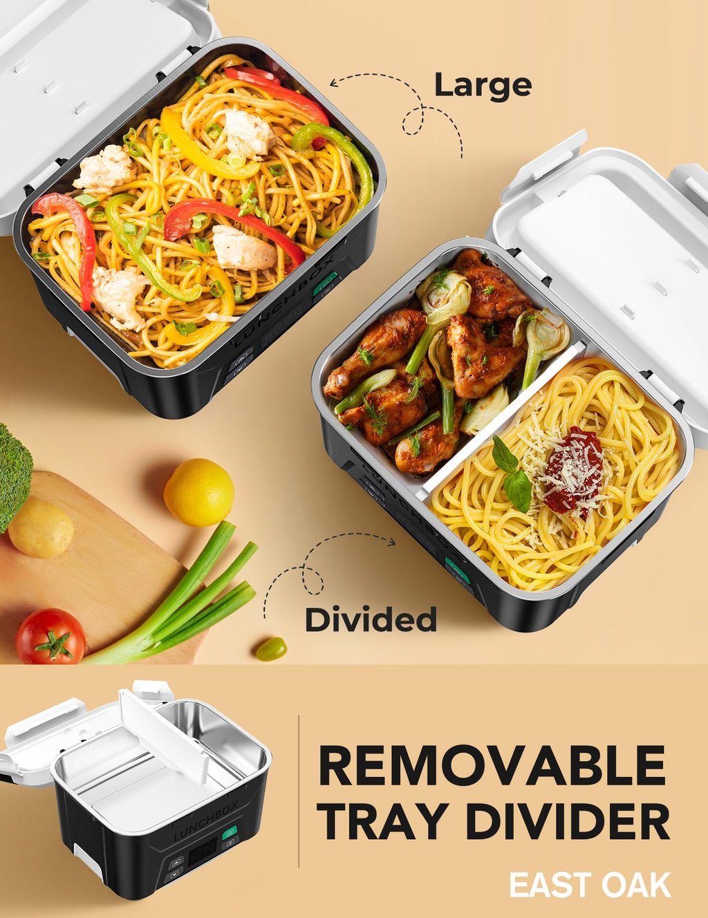 EAST OAK Cordless Electric Lunch Box - Heated Food Warmer