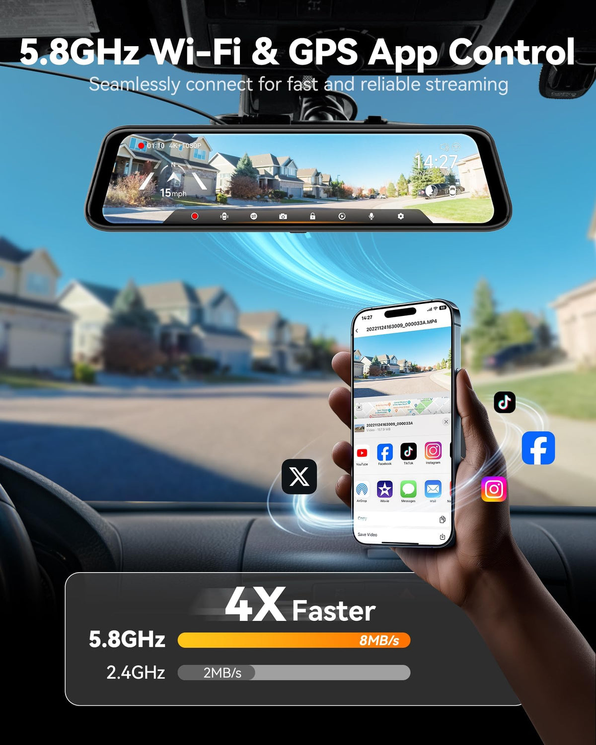 WOLFBOX G850 PRO 4K Mirror Dash Cam with ADAS & BSD