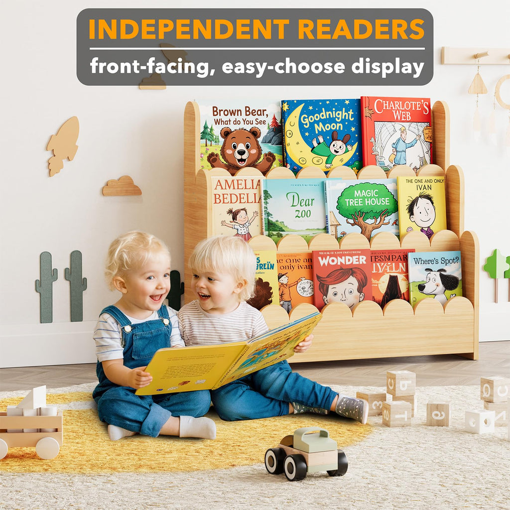 SPACEAID 3-Tier Scalloped Bookshelf for Kids' Rooms