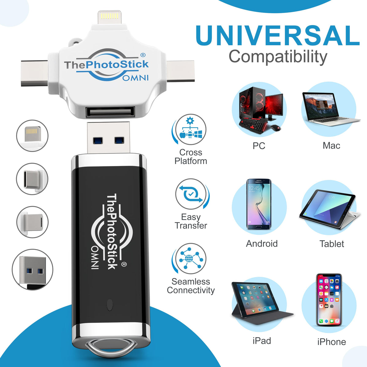 THEPHOTOSTICK Omni 128GB USB Flash Drive - Multiport Backup & Transfer