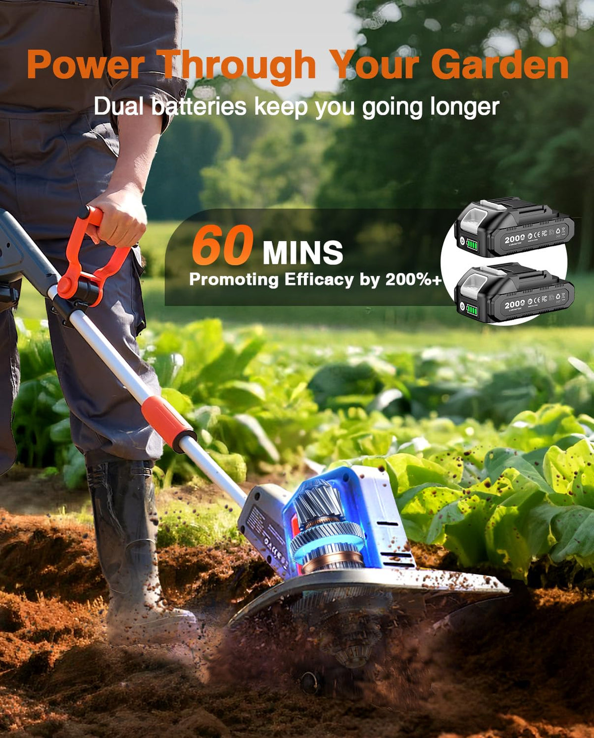 TASKSTAR Cordless Garden Tiller Cultivator - 21V Electric