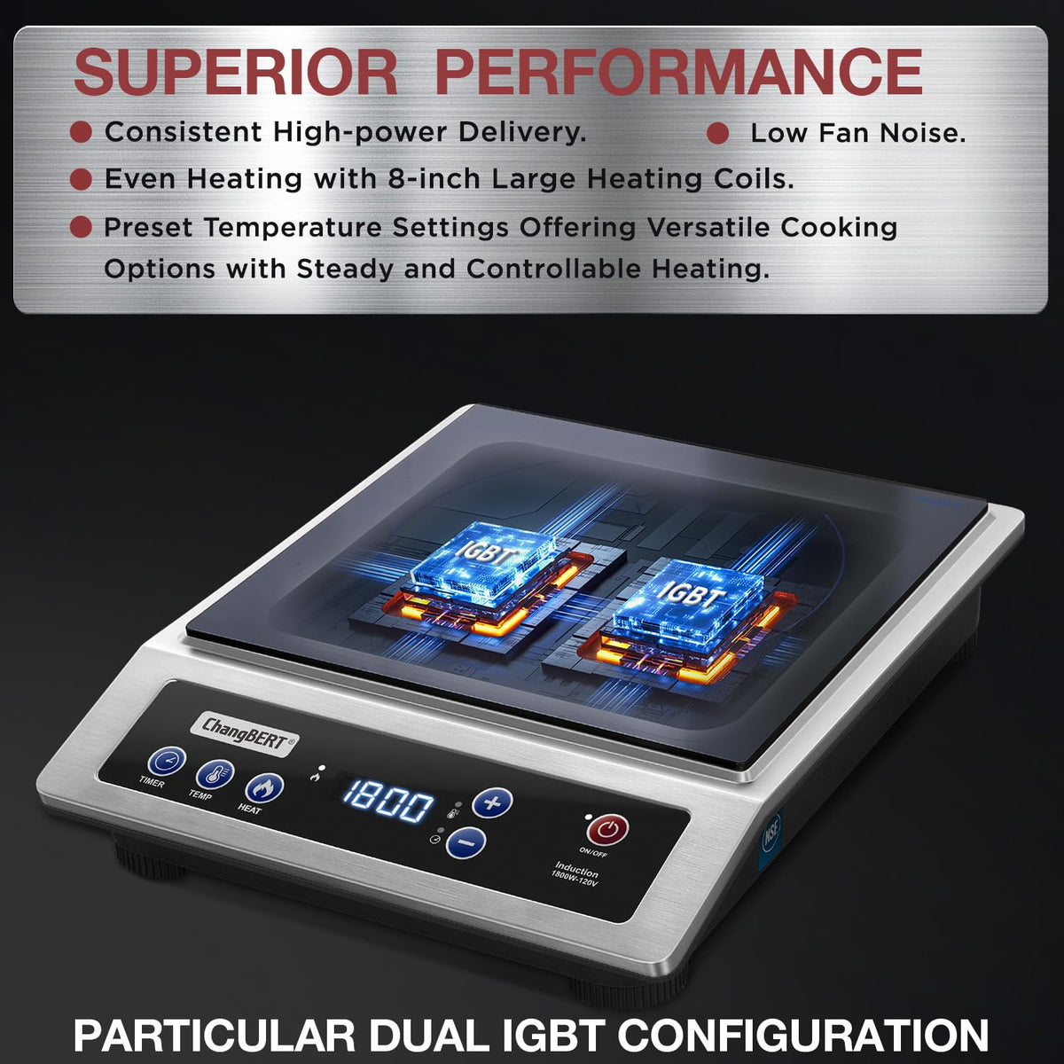 CHANGBERT Induction Cooktop - 1800W Commercial Portable Burner