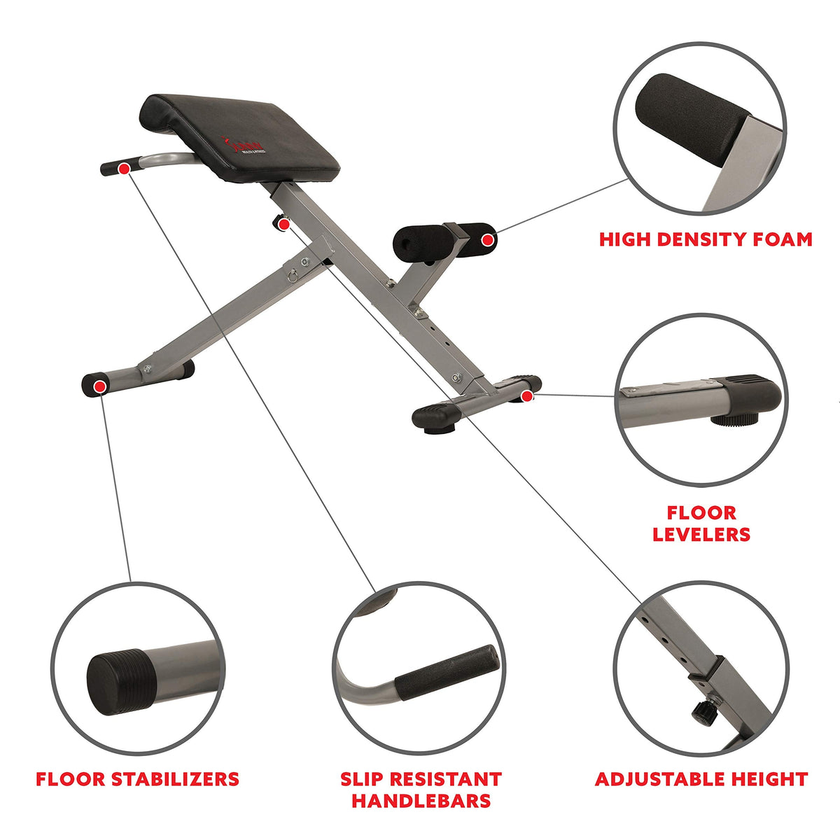 SUNNY HEALTH & FITNESS Foldable Hyperextension Roman Chair for Home Gym