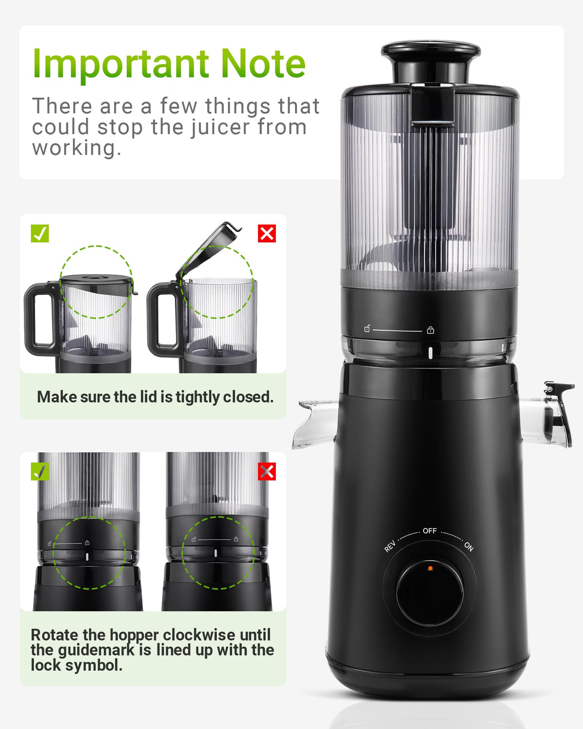 TUUMIIST Cold Press Juicer with 5.3" Feed Chute - Black