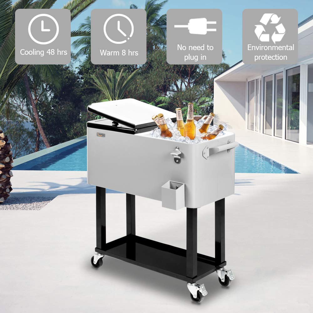 VINGLI 80 Quart Rolling Ice Chest - Portable Drink Cooler Cart