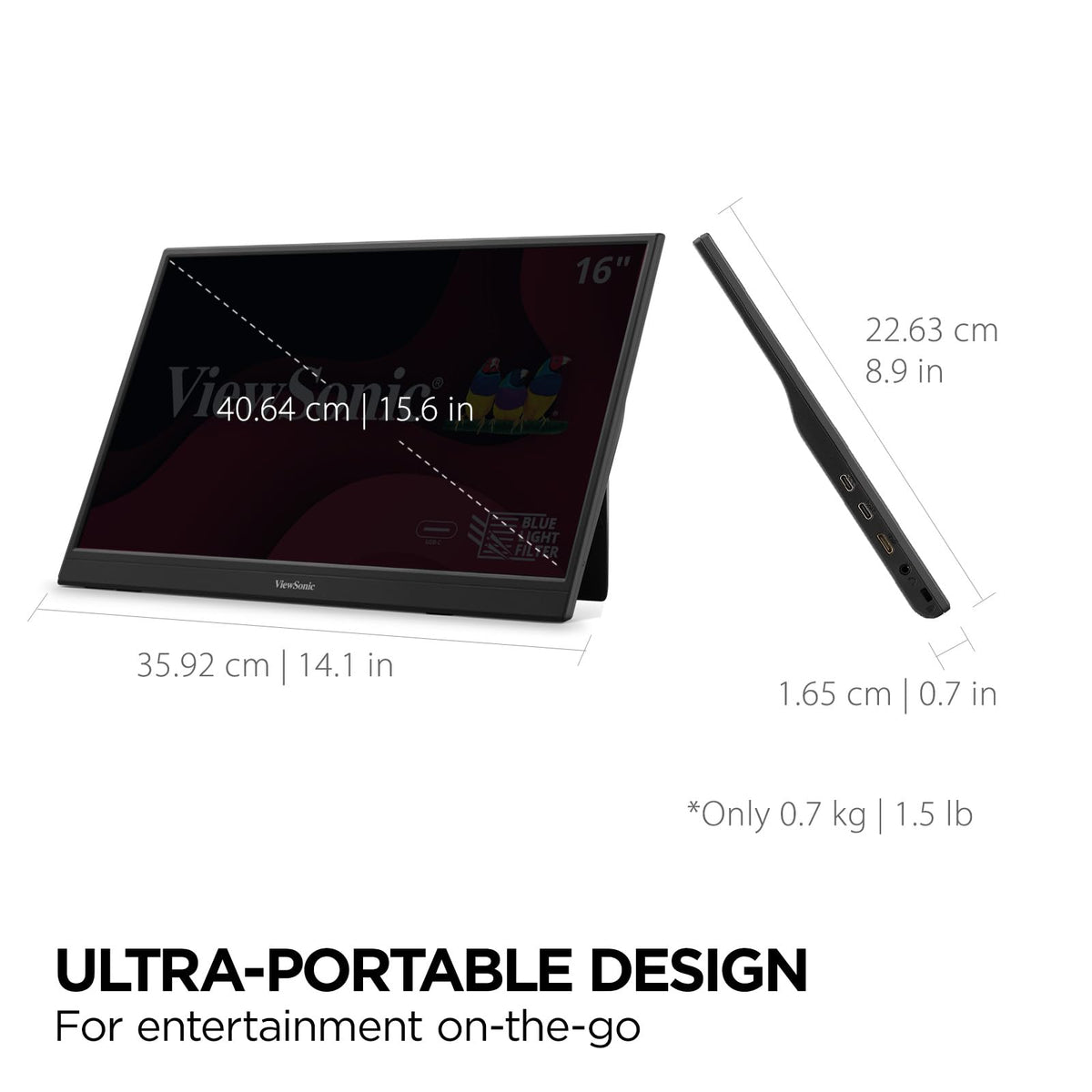 VIEWSONIC VA1653 16" 1080p Portable Monitor with Eye Care