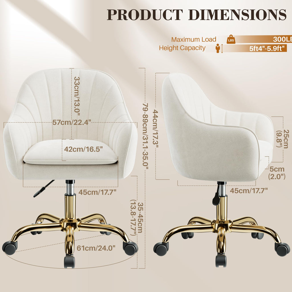 BESTERA Vanity Chair with Wheels - Adjustable Velvet Makeup Chair