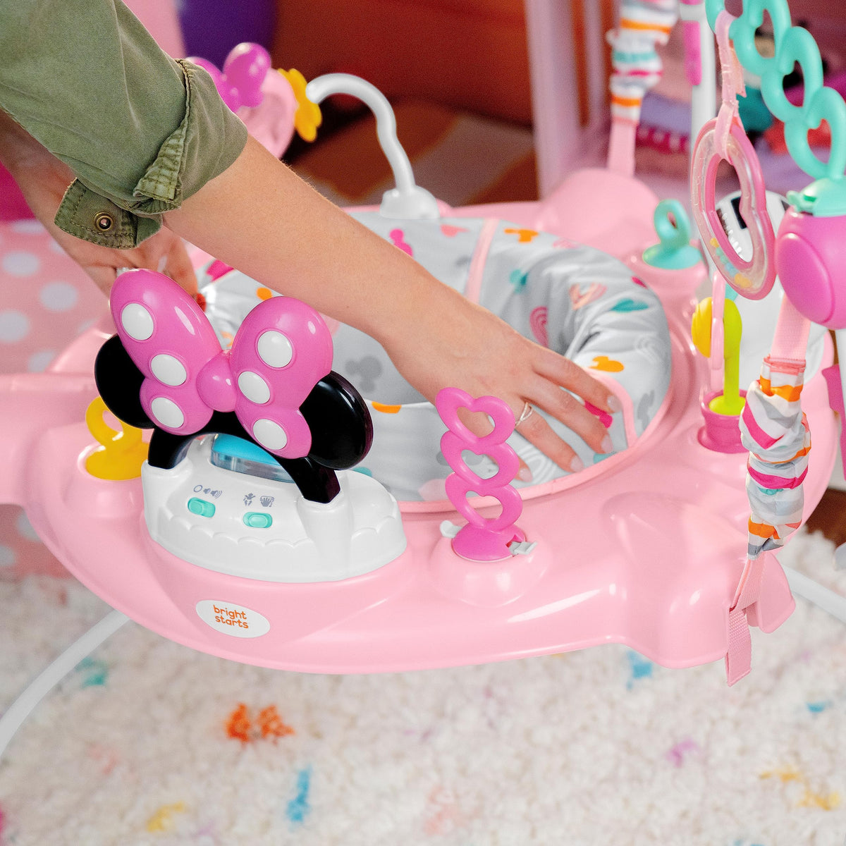 BRIGHT STARTS Minnie Mouse Baby Activity Center Jumper with Toys