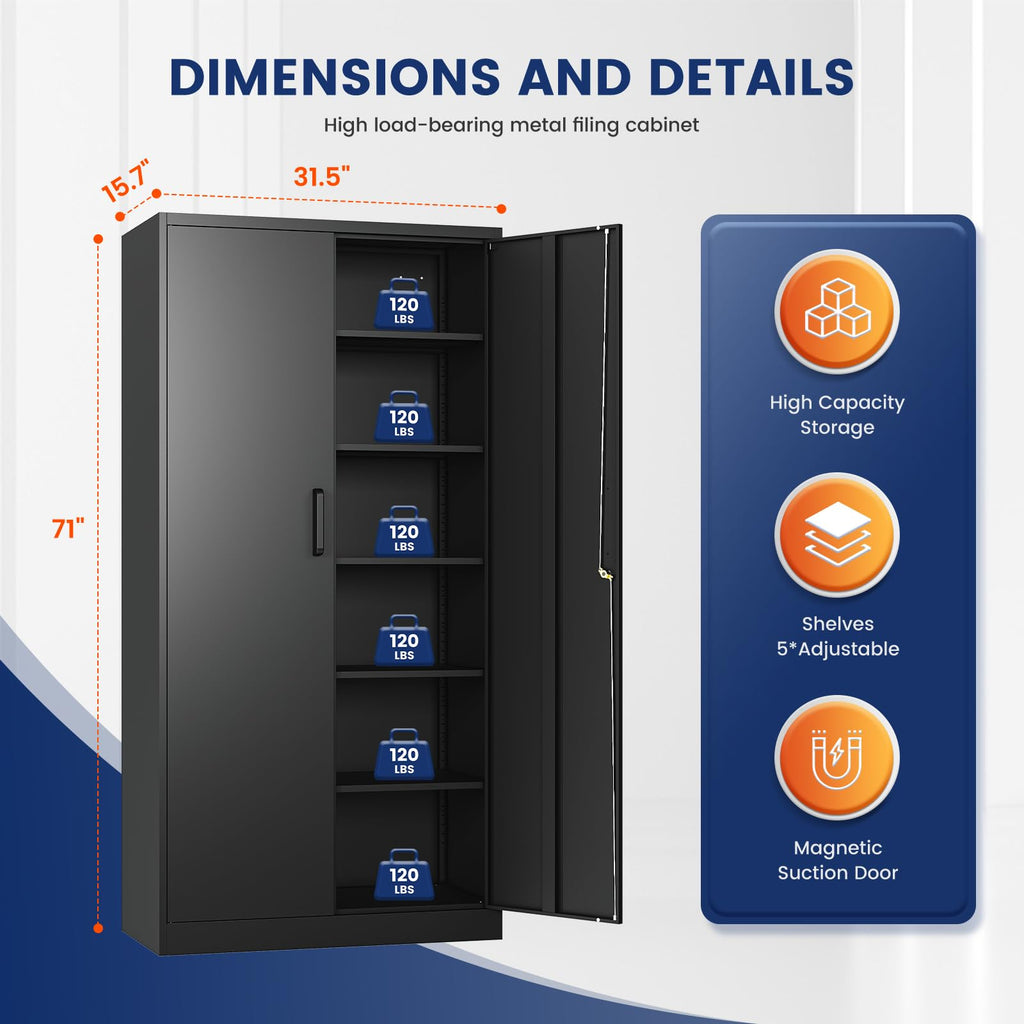 YIZOSH Metal Garage Storage Cabinet - 71" Lockable File Unit