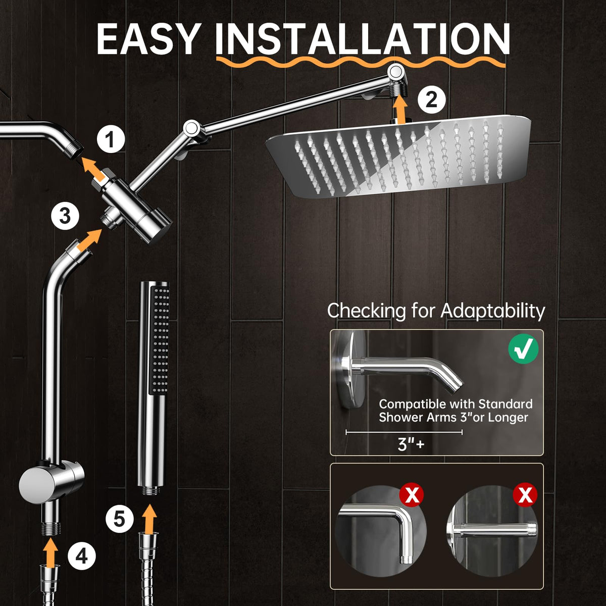 VEKEN All Metal 10" Dual Rain Shower Head with Handheld