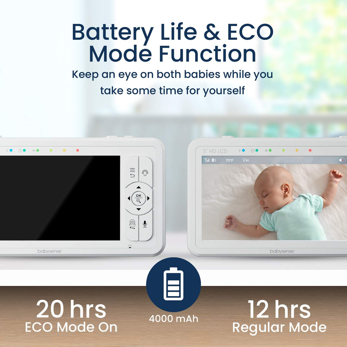 BABYSENSE 5" HD Split-Screen Video Baby Monitor with 2 Cameras