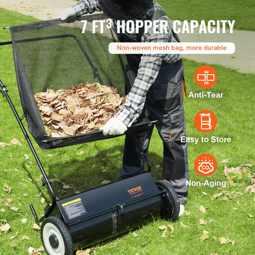 VEVOR Push Lawn Sweeper - 26 Inch Grass & Leaf Collector
