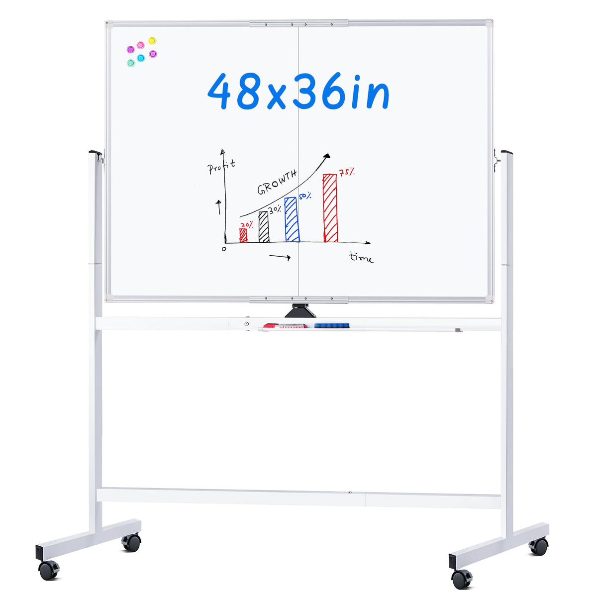 MAXTEK Rolling Whiteboard 48x36 Double-Sided Magnetic Board