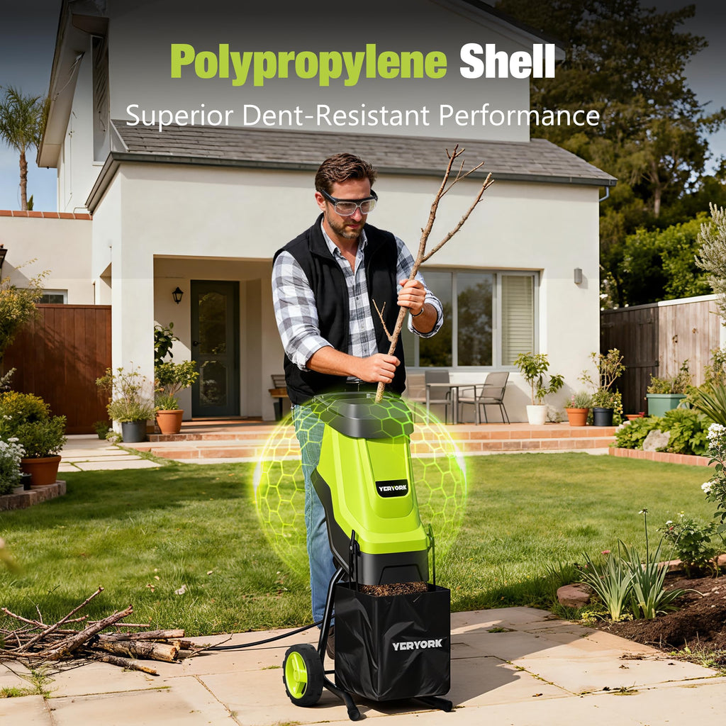 YERYORK Wood Chipper 15-Amp Electric Shredder 50L Bag
